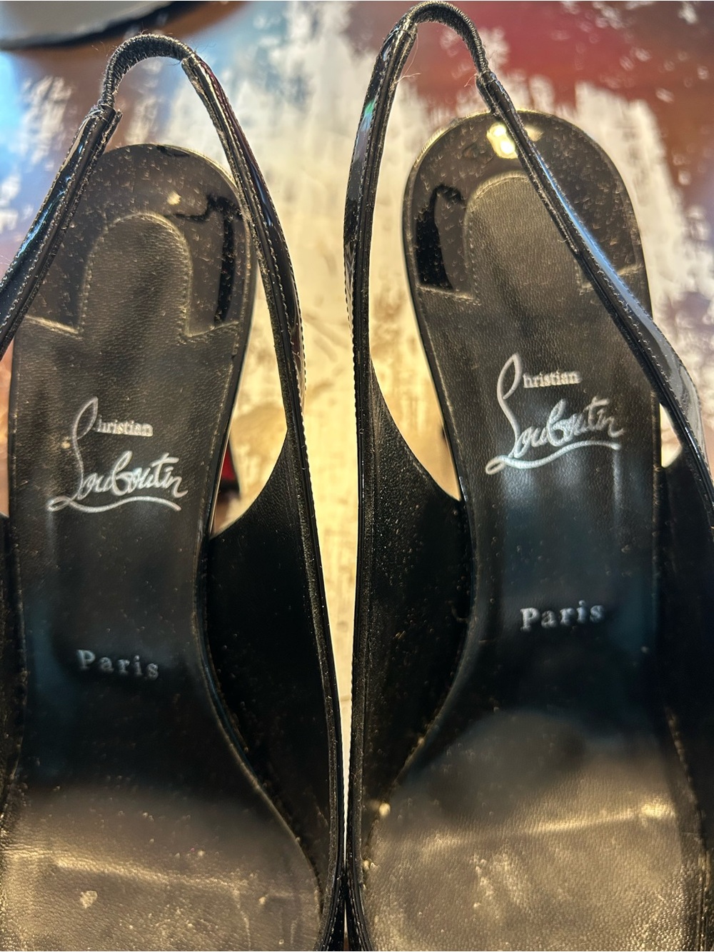 Christian Louboutin Black Patent Leather Slingback Pumps Size 42 DAMAGED - Picture 9 of 9